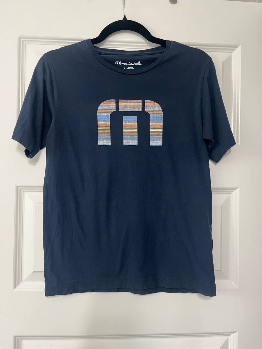Travis Mathew Navy Tee with Striped Logo